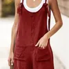 Casual Women Rompers Summer Sleeveless Backless Lace Up Playsuits Ladies Tank Jumpsuits Buttons Pocket Loose Overalls Plus Size 210526