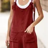 Casual Kadınlar Tulum Yaz Kolsuz Backless Lace Up Playsuits Bayanlar Tankı Tulumlar Düğmeler Cep Gevşek Tulum Artı Boyutu 210526