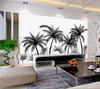 Fonds d'écran Personnalisé Mural Noir Et Blanc Grand Arbre Tropical Rainforest Noix De Coco Moderne TV Canapé Fond Mur 3d Papier Peint Auto-Adhésif