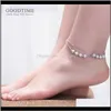 Fashion Pure 925 Sterling Silver Anklet Frosted Gold Color White Round kralen voor vrouwen enkel Bracelet voetketens sieraden F1219 2RKR 7QZ5F