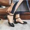 EOEODOIT Spring Autumn Mary Janes Shoes Women Retro Square Toe Leather Pumps Med Chunky Heels 5 cm Ankle Buckle Y0611