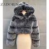 Zadorin Hoge kwaliteit harige bijgesneden faux bontjassen en jas pluizig top jas met hooded winter bontjack manteau femme 2111206