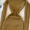 Nieuw design vrouwen opstaande kraag lange mouw off-shoulder sexy gebreide midi lange kokerjurk met kleurvlakken
