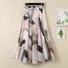 Long Skirt Women Elastic High Waist Print Chiffon Maxi Skirt Spring Summer Ladies Korean White Black 8 Colors Skirts 9830 210518
