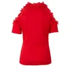 Kvinnor T-shirt sommar spets kortärmad bandage kvinnlig elegant mode off-the-shoulder damer streetwear top 210522