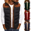 Men's Vests Autumn Winter Vest Men Color Block Zipper Sleeveless Hooded Cotton Jacket Coat Keep Warm Padded Clothing