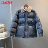 Femmes Solide Col De Fourrure Oversize Parkas Avec Taille Ajuster Hiver Femelle Épais Noir Manteau Chaud Pardessus ASF65 210416