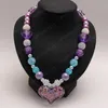 Charmant bébé filles violet coeur pendentif collier bracelets cadeau bricolage élastique perles de bijoux ensemble pour enfants Saint Valentin
