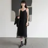 플로랄 스 플라이 싱 블랙 니트 조끼 드레스 여성 Chic 캐주얼 스트레이트 민소매 스웨터 긴 여성 한국어 고스 빈티지 210421