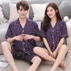 Couple pyjama ensembles soie Satin Pijamas rayé à manches courtes Shorts vêtements de nuit maison costume pyjama amoureux vêtements hommes