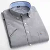 Lato z krótkim rękawem męska solidna Oxford Casual Casual Shirt Easy Pielęgnacja Proste Wypoczynek Wygodne regularne Fit Sukienka Koszule 210705