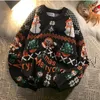 Kvinnors tröjor Kvinnor Kpop College Ulzzang Winter Sticked Fashion Christmas Sweet Par Casual Tops Kawaii Loose O-Neck Pullover