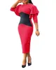 Frauen Bodycon Bleistift Kleid O Neck Patchwork Rüschen Halbarm Modest Classy Weibliche Afrikanische Mode Herbst Kleider Roben 210416