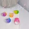 Acrylic Resin Ring Colorful Transparent Gradient Rainbow Geometric Circle Rings for Women Girls Party Jewelry Gifts