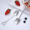 Stainless Steel Spade Spoon Set Creative Shovel Shape Watermelon Spoon Retro Square Ice Cream Spoon for Cake Cocktail Dessert