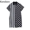 Korobov sommar ny chic träff färg patchwork streetwear klänning polka dot randiga retro klänningar koreanska hajuku vestidos mujer 210430