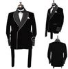 Black Red Velvet Mens Tuxedos Long Jacket Groom Party Prom Bröllop Coat Business Wear Outfit One Suit