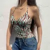 Paisley Drukowane Y2K Halter Camis Crop Topy dla dziewcząt z cienkim paskiem Sexy Kobiety Lato Backless Zebra Paski Koszula Tee Tank 210510