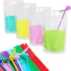 Plastic Drink Pouches with Straws Reusable Clear Juice Pouches for Fit Smoothie Ice Drink Fruit