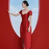 Summer Fashion Red Club Midi Dress For Women Sexy Manica corta Elegante Celebrity Evening Party Lady 210423