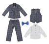 New Fashion Boys Optifit Children Gentleman Vêtements Ensembles Kids Double-Breasted Outwear + Vest + Shirt Long Mangel + Long Pantal