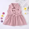 FOCUSNORM 4 Farben Schönes Kleinkind Kinder Mädchen Kleid Solide Ärmellos Umlegekragen Knopf A-Linie Mini Sommerkleid 1-6Y Q0716