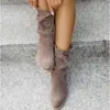 2021 Winter Warm Suede Women Boots Vintage Zipper Shoes Buckle Lady Mid-Calf Boot Outdoor Thick Low Heel Female Pointed Booties Y1018