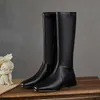 Meotina Stivali da equitazione con tacco basso in vera pelle Stivali alti al ginocchio Scarpe da donna Punta quadrata Zip Tacco grosso Stivali lunghi da donna Marrone 40 210608