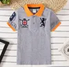 Großhandel! Jungen Sommer Turn-Down-Kragen Polos T-Shirt Mode gestreifte Kinderkleidung Kinder Kurzarm 6 Farbe T-Shirts Kinder Baumwolle Tops Kleidung, Größe 90-165 cm