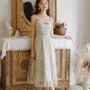5170# French Chic Floral Embroidered Long Dress Spaghetti With Mesh Stitching Summer Fashion Party Dress Women Vestidos 210515