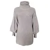 Fashion lantern Sleeve Sweater dress Autumn Winter Casual Turtleneck Lantern Knitted Woolen Dress for women 210508