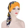 Donne musulmane Hijab Chemio Cap Stampa Foulard Coda lunga Tratto Cancro Cappello Cofano Turbante Croce Perdita di capelli Copricapo islamico