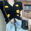 Women's T-Shirt Flowers Embroidered Knitted Shirt Short Sweater Thin Cardigan Slim V-neck Coat Ladies Pullovers A485