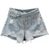 Europe Style Summer Femmes Luxe Diamond Tassel Denim Shorts Jeans Mode Filles Dames Pantalons tout-match A3743 210428