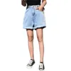 Casual suelto básico luz azul venta cintura alta botón de verano moda llegada mujeres pantalones cortos femeninos 210719