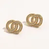 18K Gold Plated 100% Stainless Steel Stud Earrings Eardrop Fashion Womens Geometric Brand Desigenr Letter Crystal Rhinestone Earring Womens Wedding Jewelry Gift
