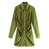 Foridol Ruched Fluwelen Party Club Jurk Dames Button Up Korte Mini Sexy Jurk Winter Casual Green Jurk Vestidos 210415