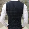Herrvästar 2021 Business Casual Vest British Lattice Suit Metal Decoration Gentleman Slim Style Plaid Waistcoat