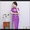 Abbigliamento donna Abbigliamento Drop Delivery 2021 Arrivo cinese lungo cheongsam moda donna ricamo abito elegante Rayon Qipao abiti da festa Ve