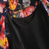 花柄プリントBohoシフォンドレス女性の回転襟緩いシャツ長袖プリーツビーチES Vestidos 210508