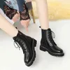 Meotina Real Wool Fur Real Leather Flat Platform Motorcycle Boots Women Short Boots Shoes Lace Up Zip Ankle Boots Winter Black 210520