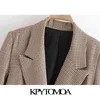 Women Fashion Double Breasted Check Blazer Coat Vintage Long Sleeve Back Vents Female Outerwear Chic Tops 210416