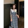 Lato Kwiatowa Dress Dla Kobiet Party French Style Sweet Peter Pan Collar Midi Sukienki Vestido de Mujer Femme Robe 210608