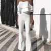 Combinaisons pour femmes Nouveautés Blanc Wide Leg Combinaison Élégante Body à volants pour Prom Celebrity Evening Club 210422