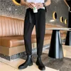 한국어 벨트 비즈니스 드레스 바지 느슨한 Streetwear 캐주얼 바지 봄 사무실 소셜 정장 바지 Pantalon Homme Classique 210527