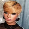 Droite ombre blonde couleur courte coupe de lutin perruques de cheveux humains 100 Remy brésilien dentelle avant perruque pour Women7304810