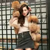OFTBUY Kurtka zimowa Kobiety Parka Prawdziwe Fur Coat Naturalny Raccoon Futro Woolen Płaszcz Bomber Kurtka Koreański Streetwear Oversize 210910