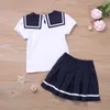 Summer College Style Kids Girl Clothes Suit Short Sleeve T-Shirt+Pleated Skirts 2pcs School Set 210611