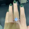 Vacker Rose Gold Color 925 Sterling Silver Rainbow Blue Natural Moonstone Engagement Wedding Ring