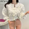 MATAKAWA Cardigan lavorato a maglia a maniche lunghe Donna Maglioni girocollo Maglioni larghi impreziositi da fiori tridimensionali per le donne 210513